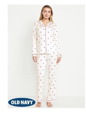 Old Navy Sunday Sleep Knit Jersey Pyjama Set with Red Bows